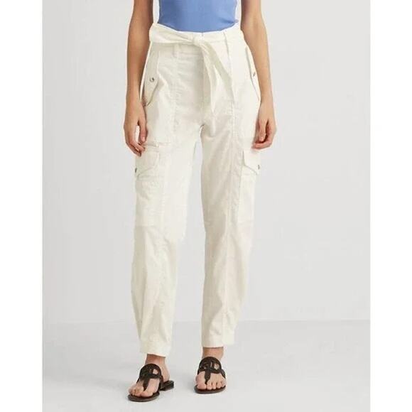 Polo Ralph Lauren Pants womens white cargo pants high waist belted pockets - Picture 1 of 15